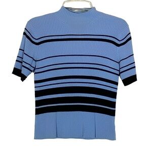 Worthington Essentials size L  blue and navy stripe short sleeve sweater